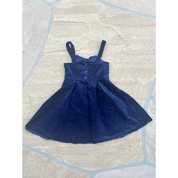 Janie and Jack Girls Size 7 Navy Blue Velvet Overall Dress Classy Preppy Cute - Picture 3 of 3